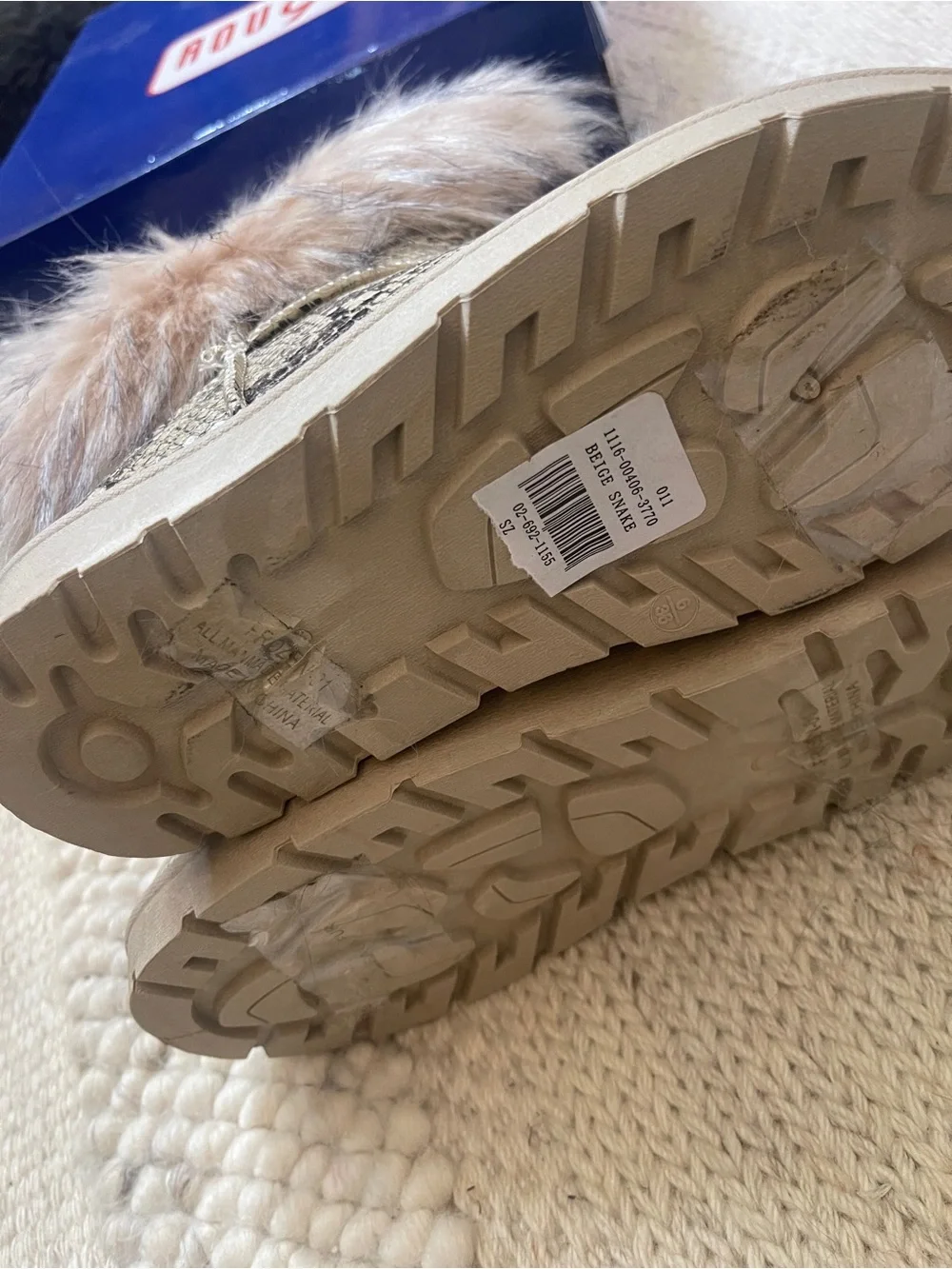 Snake Print Furry Boots by Rouge. Size S.